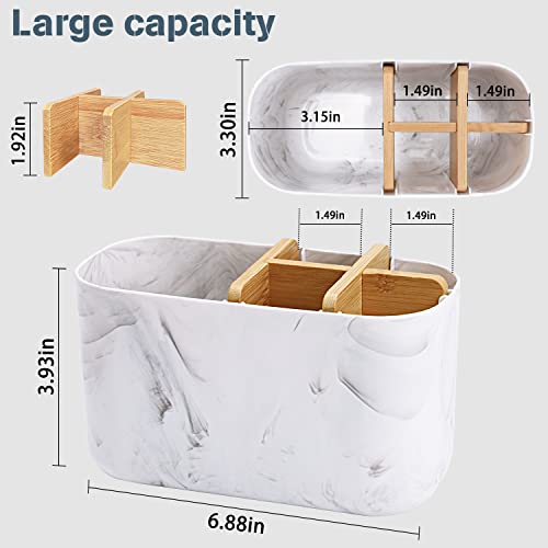 Toothbrush Holders for Bathrooms, 5 Slots Bamboo Toothbrush Holder Kids Electric Toothbrush Holder and Toothpaste Holder for Bathroom Countertop Accessories Storage, Marble Toothbrush Organizer - Image 6