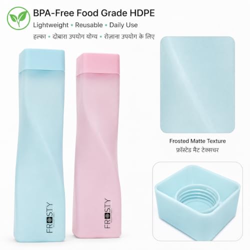 Image of Frosty Twisted Fridge Bottle Set of 6, 1 Litre Plastic Water Bottle Set for Fridge, Reusable Fridge Water Bottle Set for Home & Kitchen