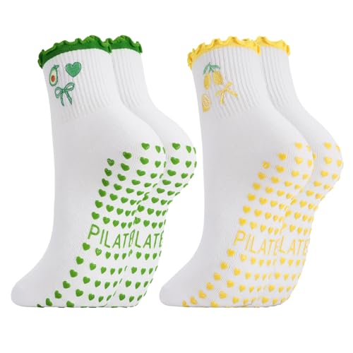 Image of Jspupifip 2 /4 /5 Pairs Womens Embroidery Non Slip Pilates Yoga Socks | Cute Grippy Crew Socks Offered Fit Barre Workout Hospital Indoor Barefoot Daily Activities For Ladies