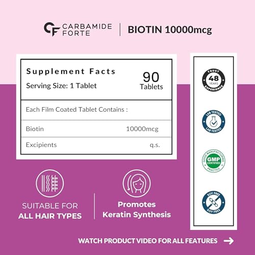 Image of Carbamide Forte Biotin Tablets for Hair Growth | Biotin Supplement 10000 mcg | Hair Supplements for Women & Men | 90 Hair Growth Tablets - 3 Months Supply