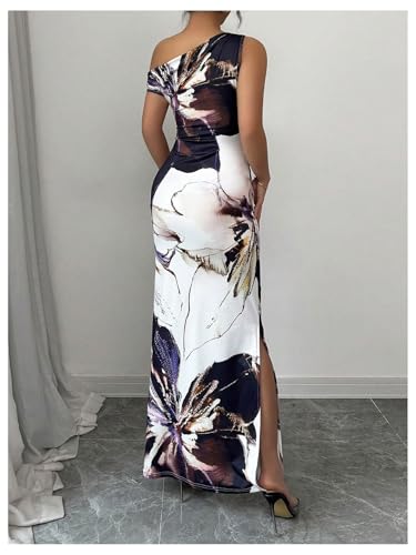 Image of GORGLITTER Women's Floral One Shoulder Sleeveless Bodycon Maxi Dress Ruched Split Backless Beach Vacation Dresses
