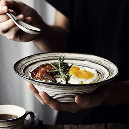 ERoomQ Pasta Bowls Retro Ceramic Irregular Ramen Soup Noodle Pasta Bowl Creative Fruit Salad Bowl Microwave Safe Mixing Serving Bowls 7.8 Inches Salad Bowls,