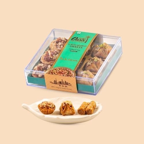 Oasis Baklawa - Premium Assorted Turkish & Lebanese Sweets Baklava | Crystal Collection Box/Festive Gift Hamper for Diwali, Eid & Weddings, Corporate Gifting (9 Pcs Baklawa Box) 2