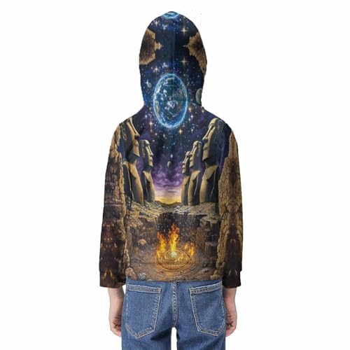 Sweat à capuche imprimé 3D Easter Island pull confortable avec poches pour garçon - 6