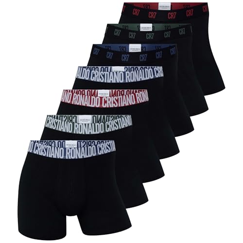 CR7 Herren Boxershorts 7er Pack - Trunks Cotton Stretch Logobund Schwarz/Grün/Blau/Rot M