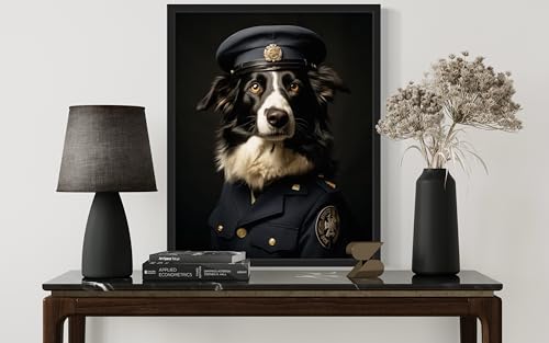 Image of Border Collie General Black Framed Wall Art Print Poster, Dog Pet Lover Picture Painting Artwork Bedroom Living Room Office Dining Room 150D (Border Collie General, 10 inch L x 8 inch W, Black Frame)