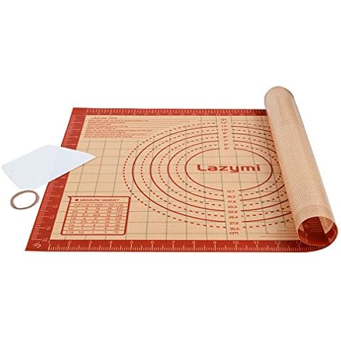Thick Silicone Baking Mats Sheet, Non Stick Pastry Rolling Mat with Measurement 40×50cm, Non-Slip Silicon Dough kneading Mat, Counter Table Mat, Placemat, for Pie/Cake/Pizza Mats (Red+Scraper) Cover