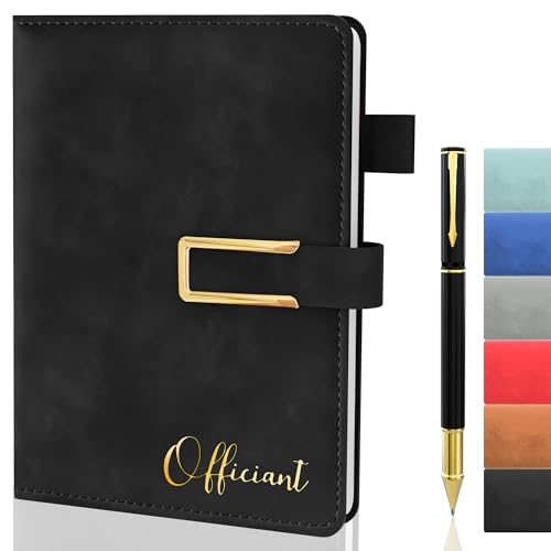 Mousbull Wedding Officiant Book with Pen 200 Pages A5 Lined Leather Wedding Journal Notebook Pastor Ministers Sermon Officiant Gifts for Wedding Day Ceremony Proposal- Black