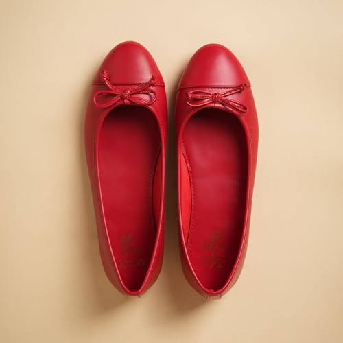 Image of Theater Swans Casual Ballet Flats for Women | Stylish Slip-on Ballerina with Bow Detail | Lightweight Comfortable Footwear with Cushioned Insole