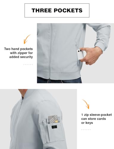 Image of TBMPOY Men's Lightweight Bomber Jackets Light Windbreaker Casual Stylish Fall Golf Zip Up Fashion Dress Business Varsity Light Blue M