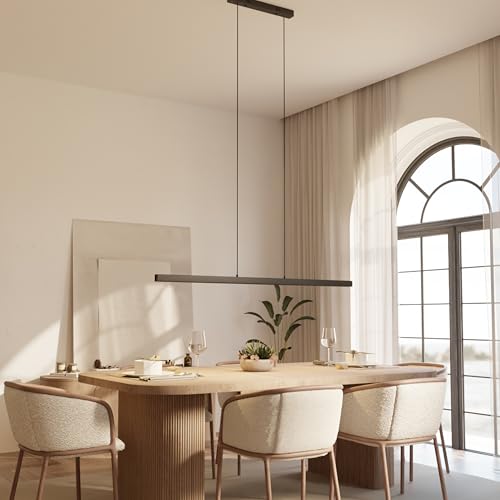 Dimmbare Pendelleuchte 'Calimera', LED Deckenleuchte, moderne Hängelampe Esstisch Wohnzimmer Smart Home Alexa Google Home Tuya Schwarz 150cm