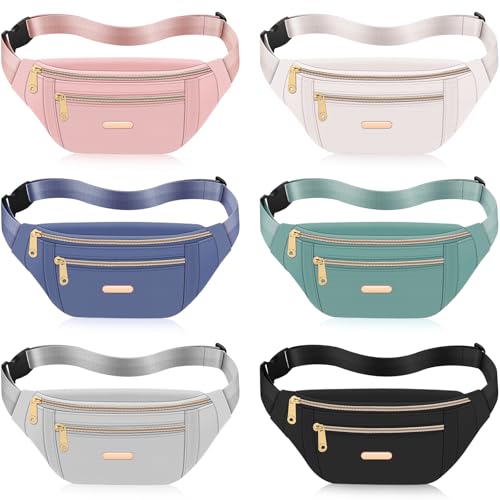 6 Pcs Fanny Pack Waist Pack Crossbody Waist Bag with Adjustable Strap for Women Men for Traveling Running Sports Workout