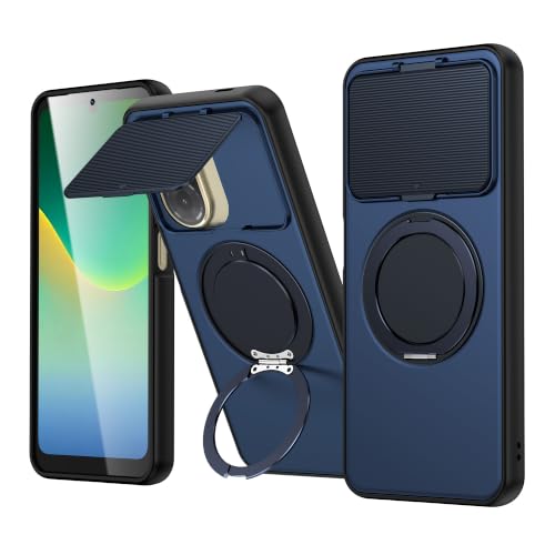 Image of SPAZY CASE Poco C71 Back Cover|Premium Magnetic Ring Stand Case with Camera Protection Slider|360 Rotating Kickstand|Slim & Strong Grip Phone Case for Poco C71-Blue