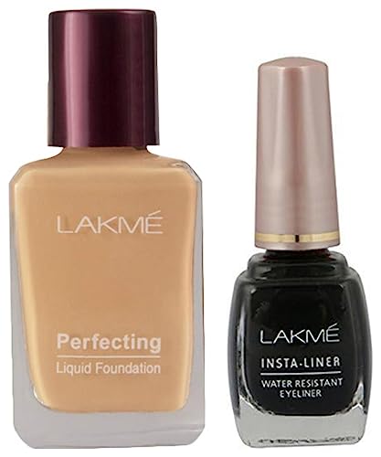 Image of LAKME Insta Eye Liner, Black, 9Ml And Perfecting Liquid Matte Foundation, Pearl, 27Ml