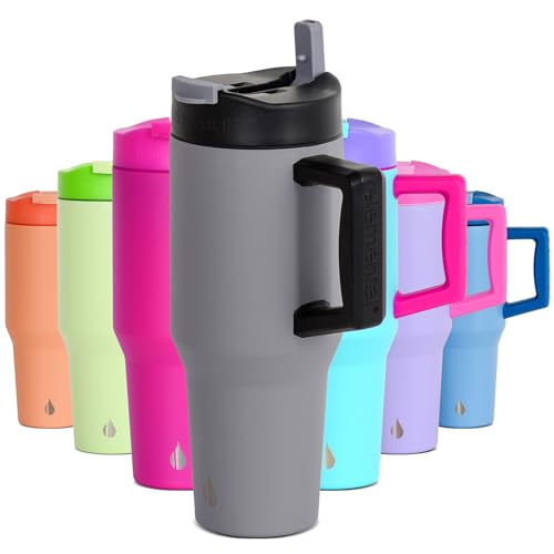 Image of Elemental 100% Leak Proof 32oz Tumbler with Handle & Straw Travel Mug | Stainless Steel Double Wall Insulated Tumbler for Hot and Cold Beverages with Sip & Straw Lid