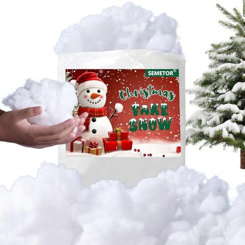 Christmas Fake Snow Decor 1LB/500g Flame-Resistant & Hypoallergenic Artificial Snow Cotton Vacuum Sealed for Easy Fluffing Perfect for Christmas Villages Mantels Tree Skirts & Winter Decorations
