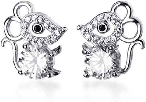 Boucles d'oreilles à tige délicates en forme de souris en argent sterling S925 et oxyde de zirconium - Hypoallergénique - Pour femme et fille