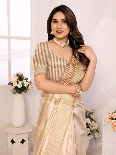 Image of StyleScope Women's Assam Silk Saree Jacquard Bordered With Cotton Blend Unstitched Blouse Piece (Assamm Free Size)