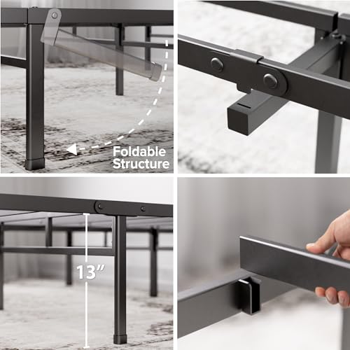 Zinus Justin Bett 100x200 cm - Höhe 36 cm mit Stauraum unter dem Bett - Metallplattformbettrahmen - Schwarz, Schwarze