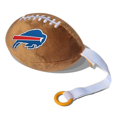 Image of Buffalo Bills Plush Football Pacifier Holder by Smilo - Officially Licensed NFL Soother Holder - Soft Plush Toy and Dummy Holder - Fits Any Pacifier - Stroller Accessory & Newborn Essential
