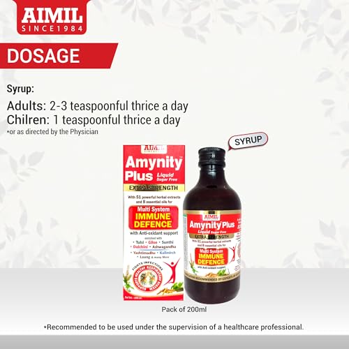 Image of AIMIL Amynity Plus Syrup - 200ml (Pack of 2) | Eases Breathing & Clears Respiratory Airways | Fights Cold | Helps Balance Immunity | Amla, Giloy, Tulsi, Ashwagandha, more Herbs & Antioxidants
