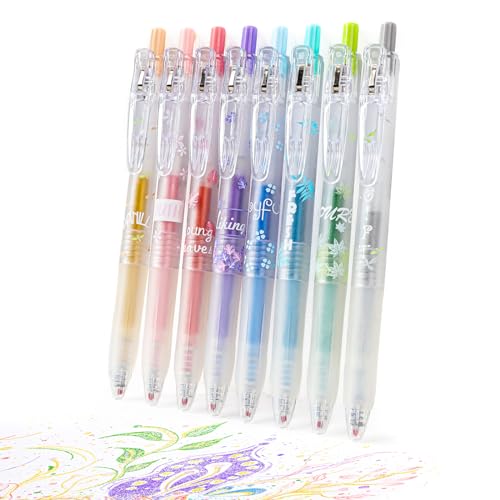 Glitter Gel Pens 8 Color Retractable Glitter Gel Pen Set 0.7mm Colored Pens for Journaling Coloring Drawing Office School Art Supplies(8A)…