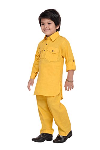 Image of AJ DEZINES Pathani Suit For Kids Boys | Boys Kurta Set | Traditional Party & Ethnic Wear | Kids Kurta Pyjama Set | Solid Cotton Kurta Pajama | Wedding & Festive Outfit - Regular Fit