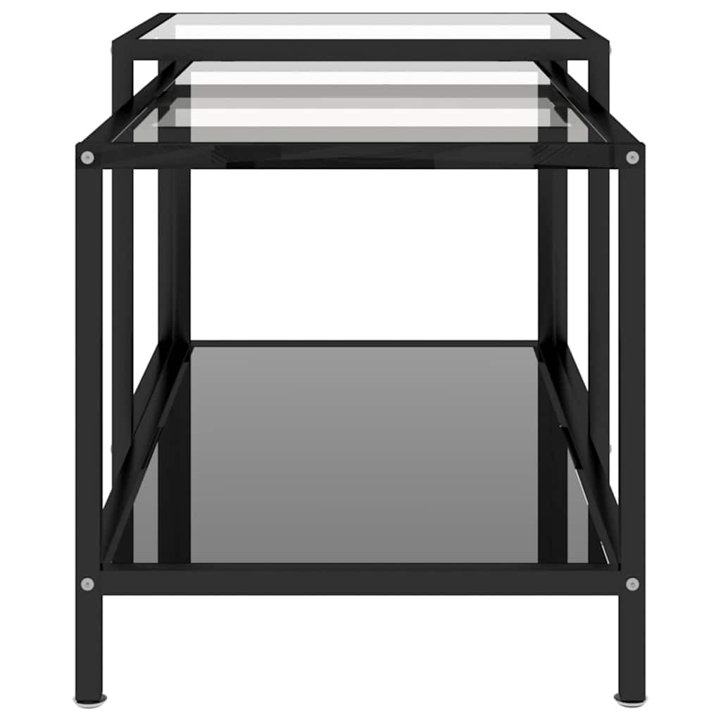 Beistelltische 2er Set Schwarz Hartglas Stahl Modern Wohnzimmer Nachttisch Couchtisch Ablagetisch Schlafzimmer Balkon