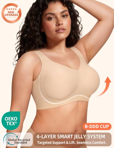 Image of PoseFree Jelly Bras for Women No Underwire, Supportive Wireless Comfort Bra, Full Coverage Back Smoothing Bra