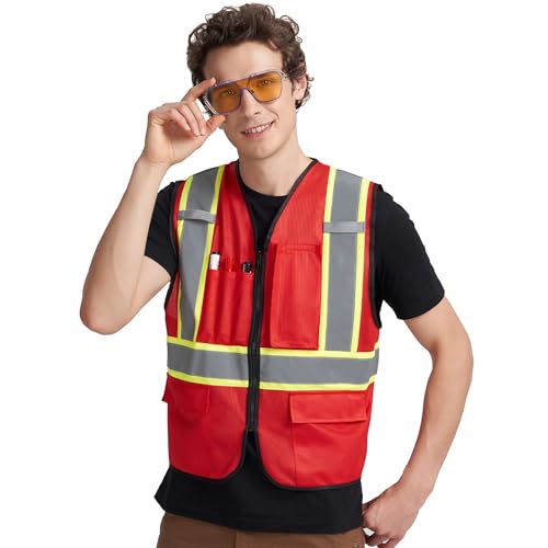 Image of A-KSAFETY High Visibility Safety Vest for Men Women with Pockets and Zipper