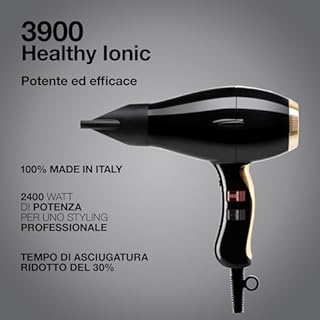 Phon per Capelli Elchim 3900 Healthy Ionic Black & Gold Presa Schuko con Sacchetta in Cotone - Asciugacapelli Professionale Made in Italy - Leggero e Silenzioso, Asciugatura Ridotta del 30%, 2400W