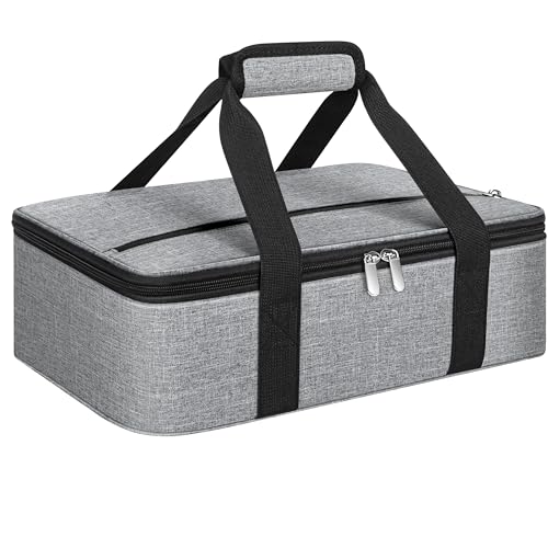 MIAOJIE Insulated Casserole Carrier Portable Casserole Carrier for Hot or Cold Food Lunch Tote Warmer or Cooler Bag Lasagna Lunch Bag for Potluck Parties- Fits 9 x 13 Baking Dish-Light Gray