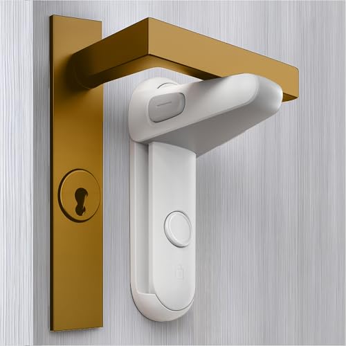 CHEEKY MONKEY Door Lever Lock 2 Pack Childproof No-Drill Baby & Pet Proof Door Lock Adhesive Lever Handle Lock for Kids Toddler Bedroom Kitchen & Bathroom Door Safety Lock