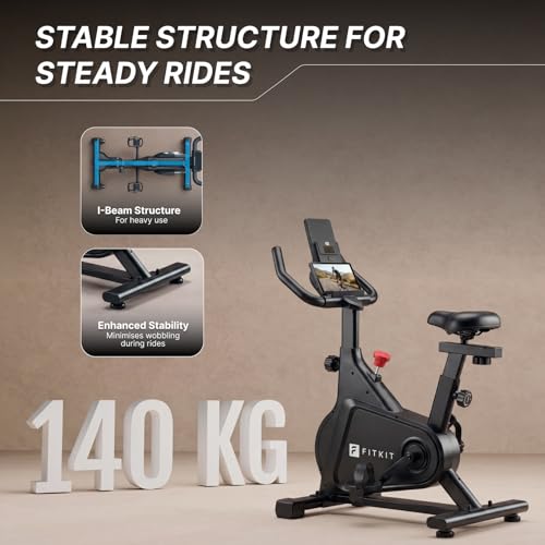 Image of Fitkit by Cult FK8002 Spin Bike 4 kg Flywheel, Max Weight 140 kg, Adjustable Seat, LCD Display for Fitness at Home Workouts Exercise Cycle for Home (Black)