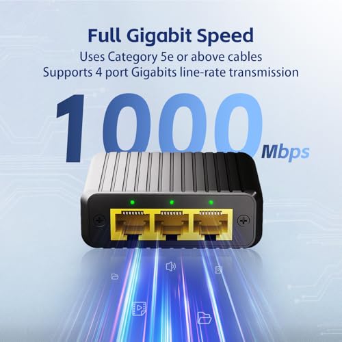 Image of Binardat 1 to 3 Gigabit Network Splitter, 4 Port Ethernet Switch, Type-C Power Supply, Mini Size Metal Housing Plug and Play