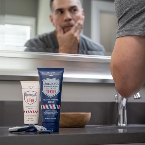 Image of Barbasol 1919 Shave Bundle with Classic Shaving Cream and After Shave Balm | Made in the USA | Fortifying Ingredients, Clean Formula, Non-Aerosol (6 oz Shave Cream, 3 oz After Shave Balm)