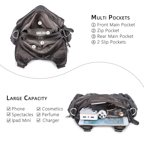 Image of Angel Kiss Purses for Women Small Hobo Shoulder Bags Vagen Leather Multi-Pocket Tote Bag with Zipper