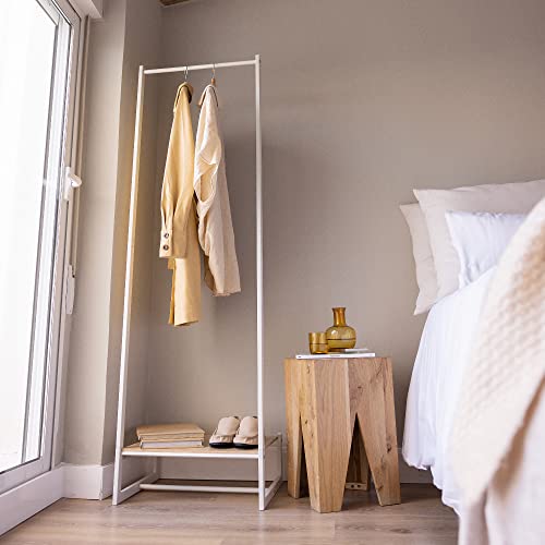 Newlux - Kleiderständer bis 24kg Hangy One 20, mit Schuhregal, Garderobenständer aus Metall mit hoher Stabilität, Einfache Montage, Kratzfester Boden | kompaktes Design | 50 x 40 x 160 cm | Weiß