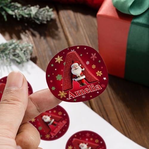 Image of Personalized Christmas Stickers - Custom Name Waterproof Christmas Gift Tags for Gift Box Xmas Holiday Decorations Party Favors - 30 Stickers (Santa Claus Initial)