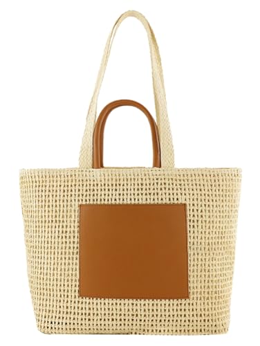 Image of Epsion Women Straw Bag Summer Beach Tote Handbag Woven Shoulder Purse Large Rattan Shoulder Bag for Vacation, A-beige, E-YJJ-24CB03-A-beige