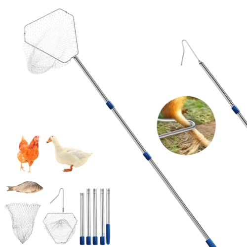 Piège à poulets, réglable 35-78 pouces Crochets de jambe et ensemble de filet de capture avec un filet interchangeable, dispositif de capture de filet de poulet, équipement d'élevage de volailles pour