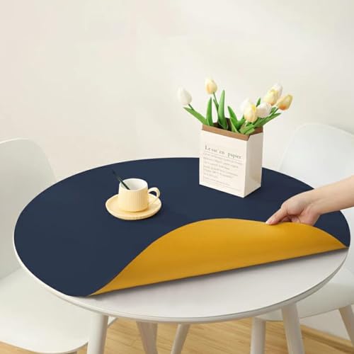Mantel redondo impermeable de piel sintética negra, mantel lavable para exteriores, 50 cm, tapete de hule azul para eventos en interiores y exteriores, duradero y elegante