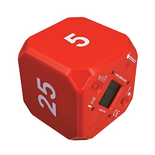 Datexx TimeCube Plus Preset Timer with 4 LED Light Alarm for Time Management, and Countdown Settings (Red - 5,10,20,25 min)