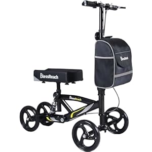 Steerable Knee Walker Deluxe Medical Scooter for Foot Injuries Compact Crutches, with Dual Rear on-Wheel Brake and Shock Absorption Under The Knee pad, Black