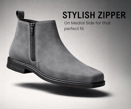 Image of Kraasa THE Ashford - Men's Stylish Vegan Leather Chelsea Boots with Side Zipper & Elastic Panel, Square Toe Ankle Boot (Tan /Black /Brown)