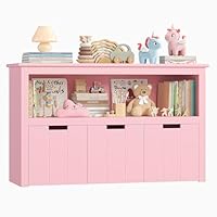 FOREHILL Kids Toy Storage Cabinet with Rolling Wheels 3 Drawers Children's Bookcase Storage Unit Pink for Living Room 102x33x61.5cm