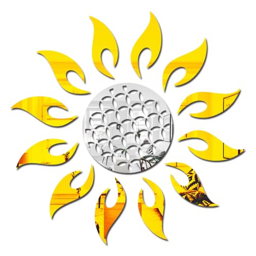 Image of Bikri Kendra - Sun Mirror Sticker for Wall, Acrylic Sticker, Decorative Mirror Sticker for Wall, Acrylic Stickers, Wall Stickers for Hall Room, Bedroom (Gold2)