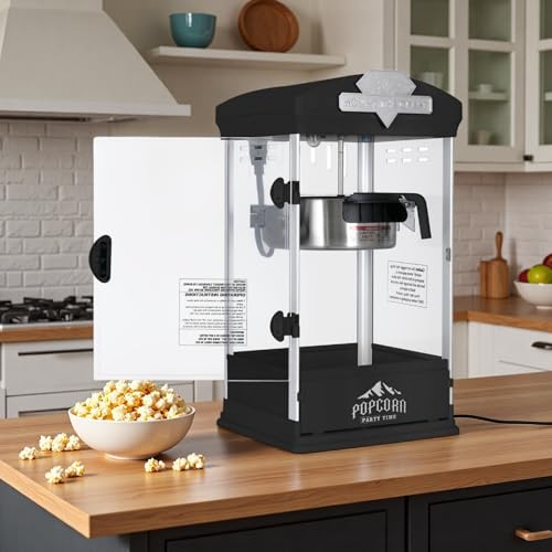Image of Commercial Popcorn Machine, 8 Oz Portable Popcorn Makers with Warming Deck, Tabletop Pop Corn Popper with Measuring Cup and Spoon, for Home, Birthday Parties, Theater, School Events, Black