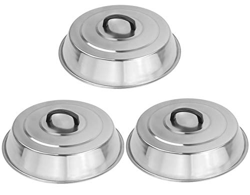 3 Sets BBQ Accessories 12 Inch Round Stainless Steel Basting Cover Wok Lids- Cheese Melting Dome and Steaming Cover, Best fits for Blackstone Camp Chef Flat Top Griddle Grill Cooking Indoor or Outdoor