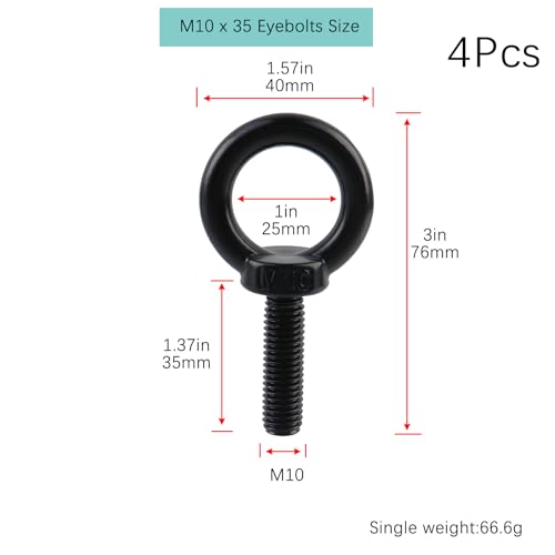 Image of 4Pcs M10 Ring Eye Bolt Threaded Nuts,Stainless Steel Eye Bolts with Nuts Washers,35mm Thread Length Eyebolts for DIY, Furniture, Swing, and Outdoor Use